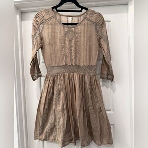 Free People Lace-Trim Top in Taupe with Black Detail